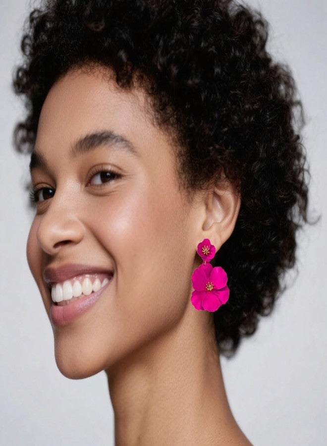 ZENCHEER Flower Clip On Earrings - Floral Petal Drop Earrings Statement Hypoallergenic Flower Stud Earring for Women Wedding Jewelry Gifts (Hot Red) - Image 5